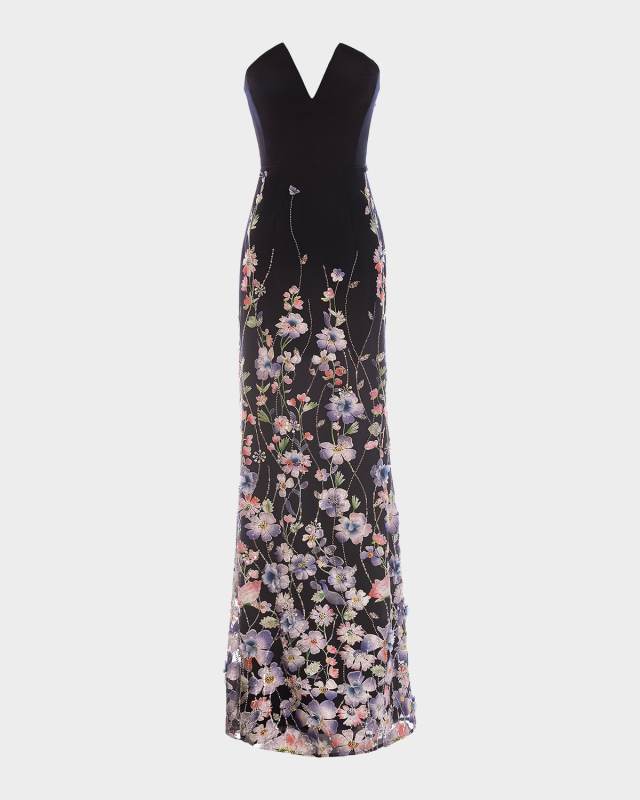 Fernanda Strapless Floral Applique Mermaid Gown